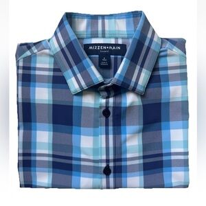 Mizzen + Main Blue Plaid Leeward Small Trim Fit, Long Sleeve Shirt, READ*